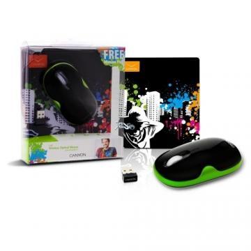 Canyon CNR-MSOW01G, Mouse Optic Wireles, negru/verde - Pret | Preturi Canyon CNR-MSOW01G, Mouse Optic Wireles, negru/verde