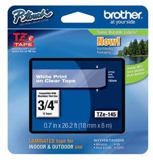 Banda laminata TZE145, 18mm, alb/transparent, Eco package, Brother - Pret | Preturi Banda laminata TZE145, 18mm, alb/transparent, Eco package, Brother