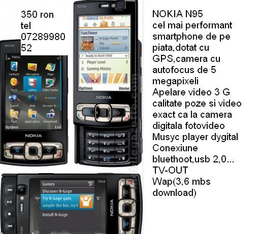 vand nokia n95,8gb,original si cablu de date la numai 350ron - Pret | Preturi vand nokia n95,8gb,original si cablu de date la numai 350ron