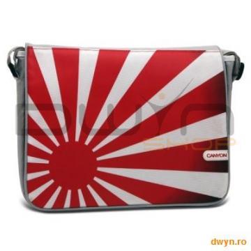 Bag CANYON Messenger for notebooks 15.6Â”, White/Grey with Red Rising Sun - Pret | Preturi Bag CANYON Messenger for notebooks 15.6Â”, White/Grey with Red Rising Sun