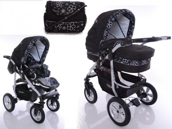 Carucior copii 2 in 1 CORAL black-flower - Pret | Preturi Carucior copii 2 in 1 CORAL black-flower