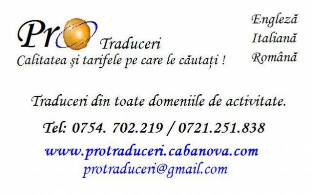 TRADUCERI AUTORIZATE EN-ITA-RO MARI REDUCERI SI NOI SERVICII INCLUSE! - Pret | Preturi TRADUCERI AUTORIZATE EN-ITA-RO MARI REDUCERI SI NOI SERVICII INCLUSE!