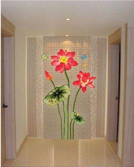 Sticker decorativ de perete floare Lotus &amp; fluturi - Pret | Preturi Sticker decorativ de perete floare Lotus &amp; fluturi