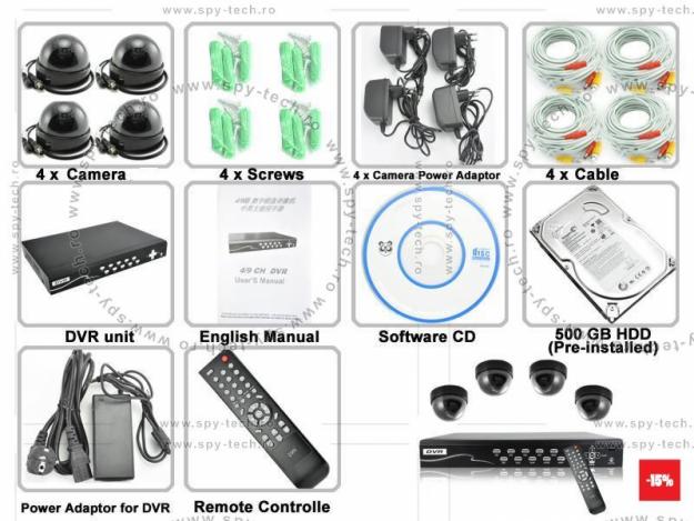 SISTEM SUPRAVEGHERE CU 4 CAMERE DOME - Pret | Preturi SISTEM SUPRAVEGHERE CU 4 CAMERE DOME