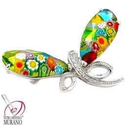 Brosa / Pandantiv din argint Murano Millefiori fluture - Pret | Preturi Brosa / Pandantiv din argint Murano Millefiori fluture