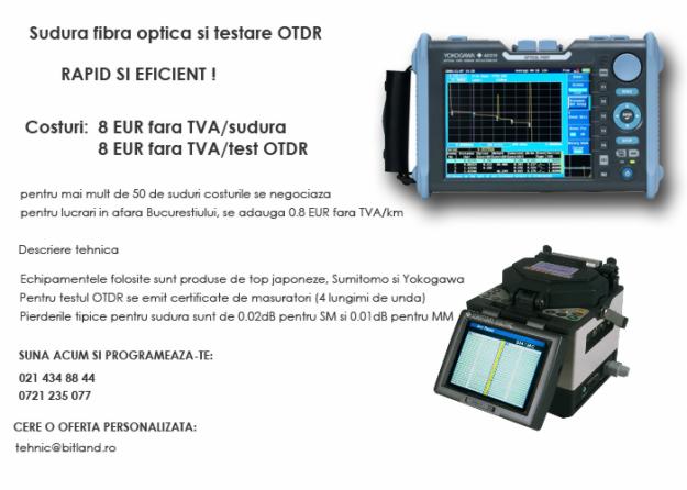 Sudura fibra optica si testare OTDR - Pret | Preturi Sudura fibra optica si testare OTDR