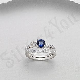 Silver4You.ro - Set inele argint logodna dublu zircon alb si albastru aspect aur alb - Pret | Preturi Silver4You.ro - Set inele argint logodna dublu zircon alb si albastru aspect aur alb