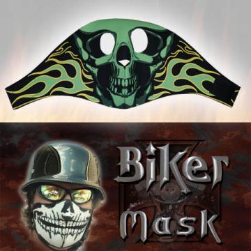 Masca Biker Full Face Green Flames - Pret | Preturi Masca Biker Full Face Green Flames
