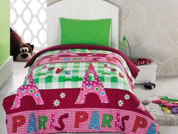 Lenjerie de pat pentru copii din creton Clasy Paris verde - Pret | Preturi Lenjerie de pat pentru copii din creton Clasy Paris verde