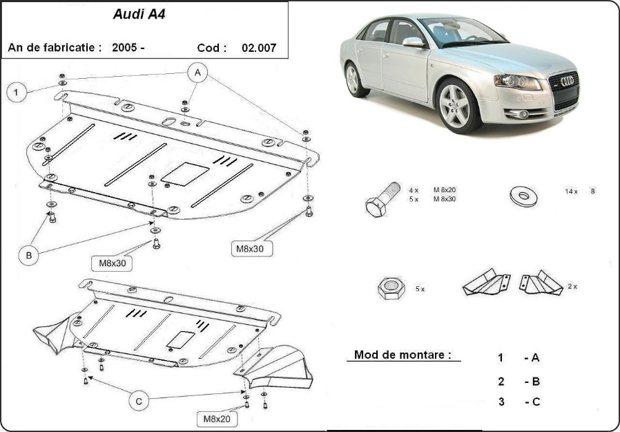 Scut motor metalic Audi A4 - Pret | Preturi Scut motor metalic Audi A4