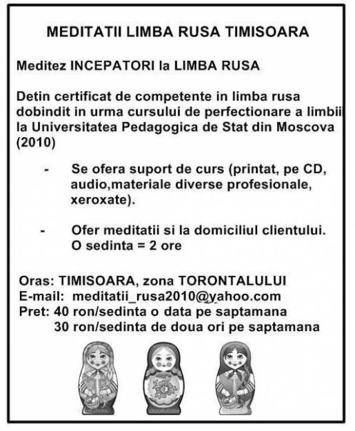 Meditatii Rusa Timisoara 2012 - Pret | Preturi Meditatii Rusa Timisoara 2012