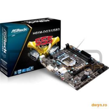 ASROCK Socket LGA1155, H61M-DG3/USB3, INTEL H61, 2xDDR3 1333/1066 DualCh max 16GB, VGA/DVI, 1xPciex3 - Pret | Preturi ASROCK Socket LGA1155, H61M-DG3/USB3, INTEL H61, 2xDDR3 1333/1066 DualCh max 16GB, VGA/DVI, 1xPciex3