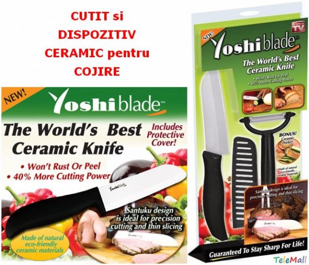 Cutit ceramic (12 cm) YOSHI BLADE + toc pt lama + curatator ceramic pt legume! - Pret | Preturi Cutit ceramic (12 cm) YOSHI BLADE + toc pt lama + curatator ceramic pt legume!