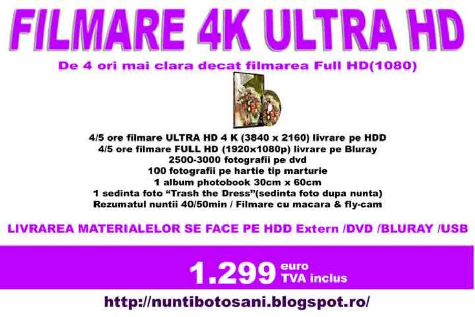 Filmare nunta ultra hd! foto video 4k bucuresti botosani iasi suceava - Pret | Preturi Filmare nunta ultra hd! foto video 4k bucuresti botosani iasi suceava