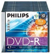 Philips DVD-R 16X 4.7GB slim case 10pcs PHD16S - Pret | Preturi Philips DVD-R 16X 4.7GB slim case 10pcs PHD16S