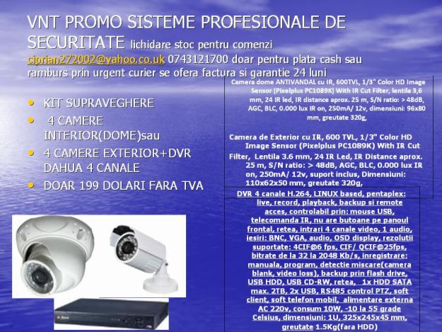 OFERTA KIT CAMERE SUPRAVEGHERE 4 BUCATI+DVR lichidare stoc 600TVL cu ir - Pret | Preturi OFERTA KIT CAMERE SUPRAVEGHERE 4 BUCATI+DVR lichidare stoc 600TVL cu ir