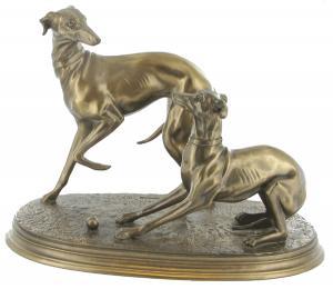 Pair of Whippets, Cold Cast Bronze Sculpture by Beauchamp Bronze - Pret | Preturi Pair of Whippets, Cold Cast Bronze Sculpture by Beauchamp Bronze