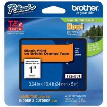 Banda laminata TZE-B51 pentru PTS, 24mm/5m, negru/portocaliu fosforescent, Eco package, Brother - Pret | Preturi Banda laminata TZE-B51 pentru PTS, 24mm/5m, negru/portocaliu fosforescent, Eco package, Brother