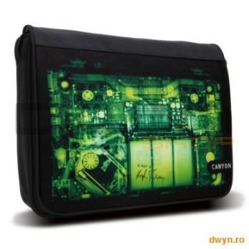 Laptop Case CANYON Messenger X-Ray for up to 15.6" laptop, Nylon, Black/Green - Pret | Preturi Laptop Case CANYON Messenger X-Ray for up to 15.6" laptop, Nylon, Black/Green