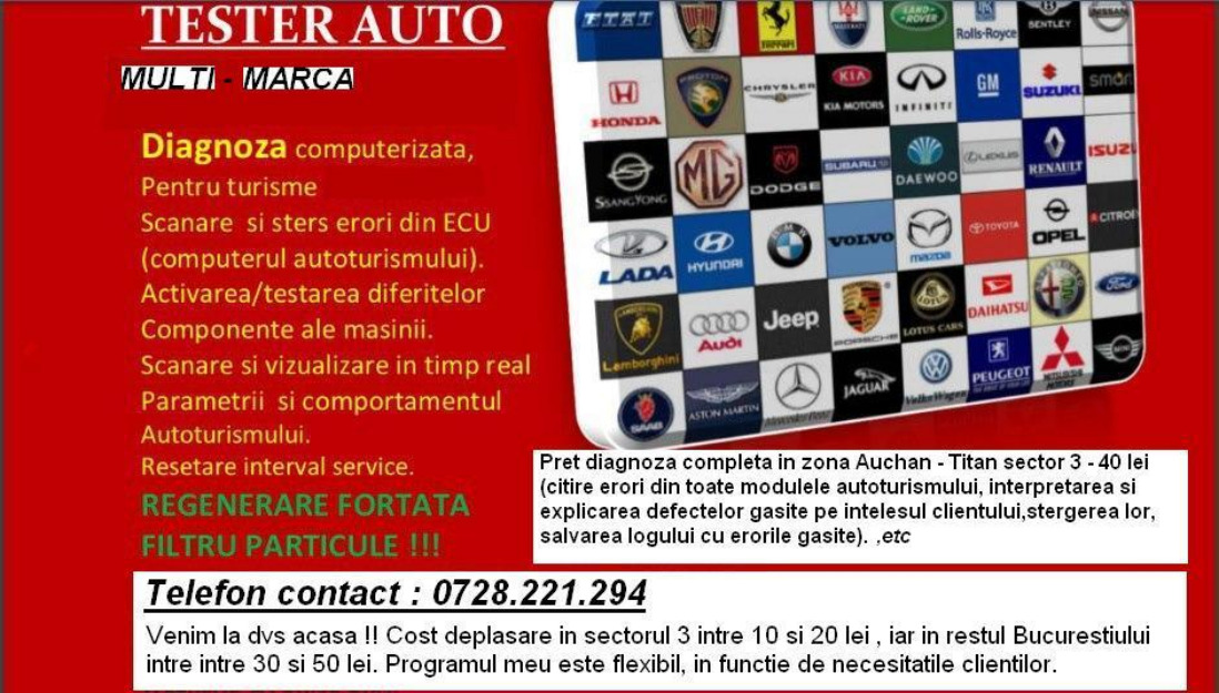 Servicii diagnoza testare tester auto orice marca de autoturism Bucuresti - Pret | Preturi Servicii diagnoza testare tester auto orice marca de autoturism Bucuresti