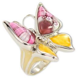 Inel din argint cu Murano fluture mare Millefiori roz - Pret | Preturi Inel din argint cu Murano fluture mare Millefiori roz