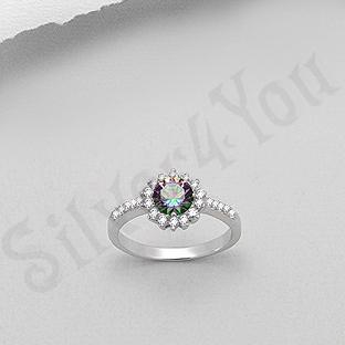 Silver4You.ro - Inel argint logodna topaz mistic si zirconii albe rotund aspect aur alb - Pret | Preturi Silver4You.ro - Inel argint logodna topaz mistic si zirconii albe rotund aspect aur alb