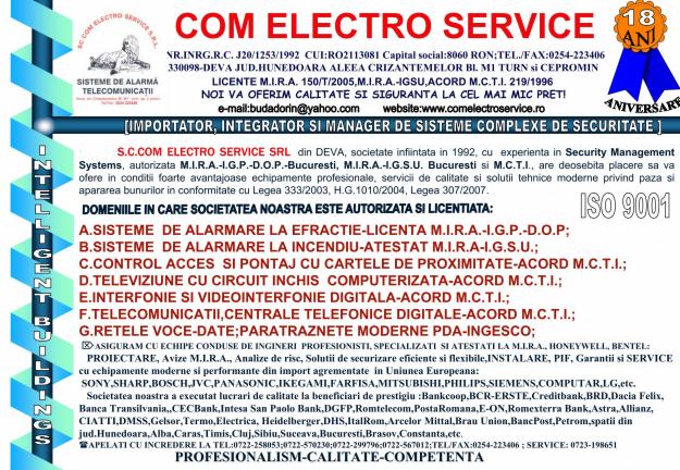 Camere video de supraveghere si sisteme de alarma performante de la S.C.COMELECTROSERVICE - Pret | Preturi Camere video de supraveghere si sisteme de alarma performante de la S.C.COMELECTROSERVICE