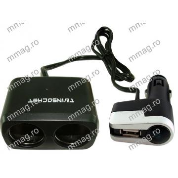 Distribuitor priza auto X 2 cu USB 5V-6453 - Pret | Preturi Distribuitor priza auto X 2 cu USB 5V-6453