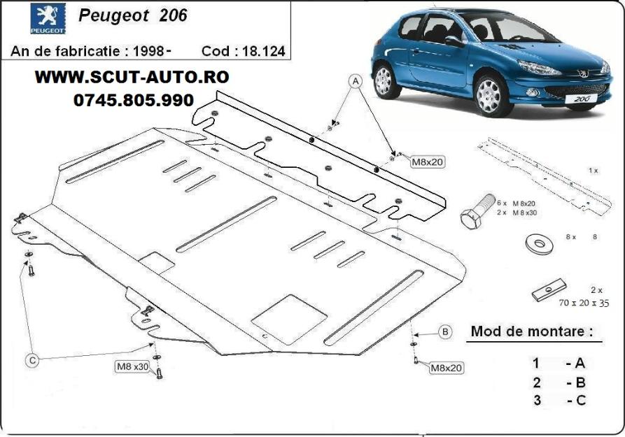 Scut motor metalic Peugeot 206 - Pret | Preturi Scut motor metalic Peugeot 206