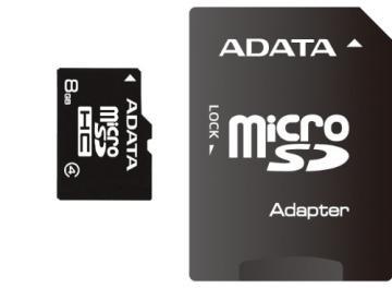 A-Data MicroSDHC 8GB Class 4 cu adaptor AUSDH8GCL4-RA1 - Pret | Preturi A-Data MicroSDHC 8GB Class 4 cu adaptor AUSDH8GCL4-RA1