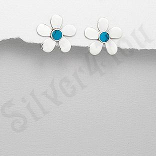 Silver4You.ro - Cercei argint floare turcuaz bleu - Pret | Preturi Silver4You.ro - Cercei argint floare turcuaz bleu