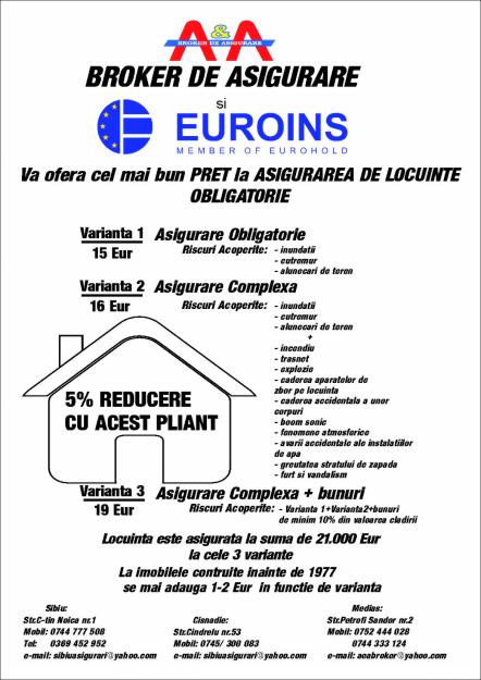 asigurare de Locuinta 15Eur - Pret | Preturi asigurare de Locuinta 15Eur