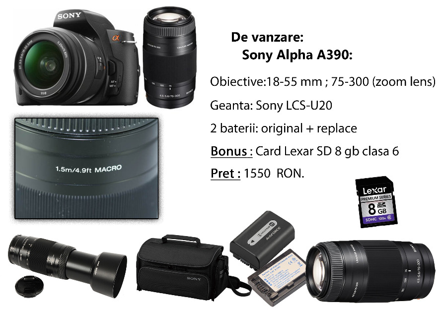 Vand Sony Alpha A390, cu toate cele incluse in imagine - Pret | Preturi Vand Sony Alpha A390, cu toate cele incluse in imagine