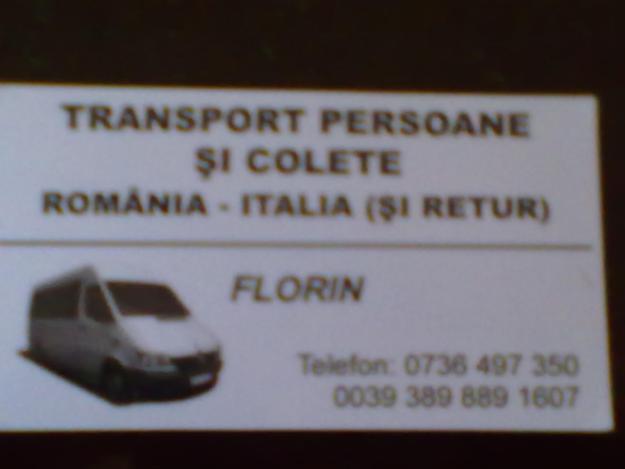 TRANSPORT PERSOANE SI COLETE ROMANIA-ITALIA(retur) - Pret | Preturi TRANSPORT PERSOANE SI COLETE ROMANIA-ITALIA(retur)