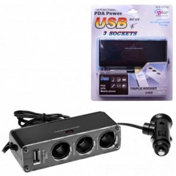 Priza tripla auto + USB WF-0096 - Pret | Preturi Priza tripla auto + USB WF-0096