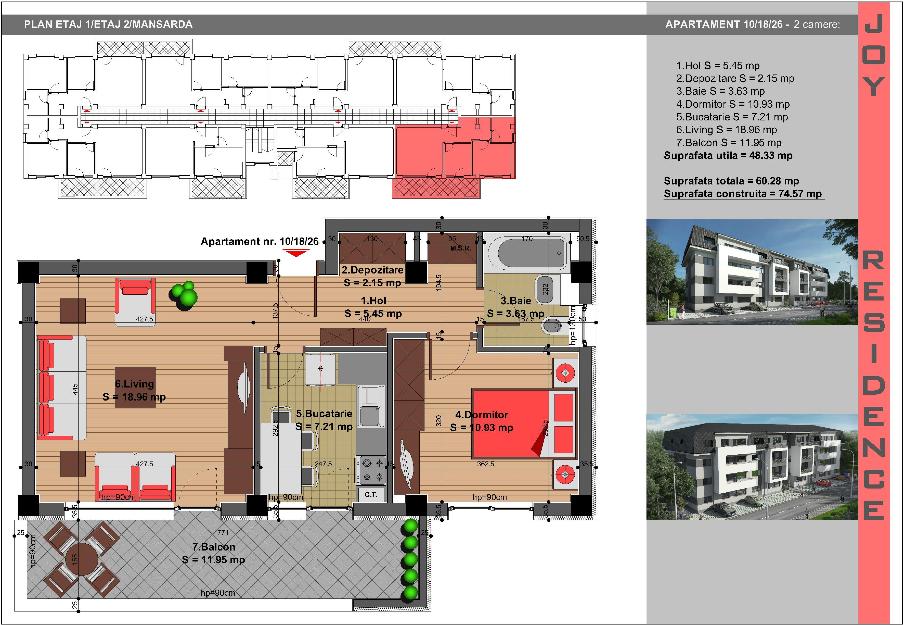 Apartament 2 camere decomandat 54.96mp, etj1,balcon,parcare - Pret | Preturi Apartament 2 camere decomandat 54.96mp, etj1,balcon,parcare