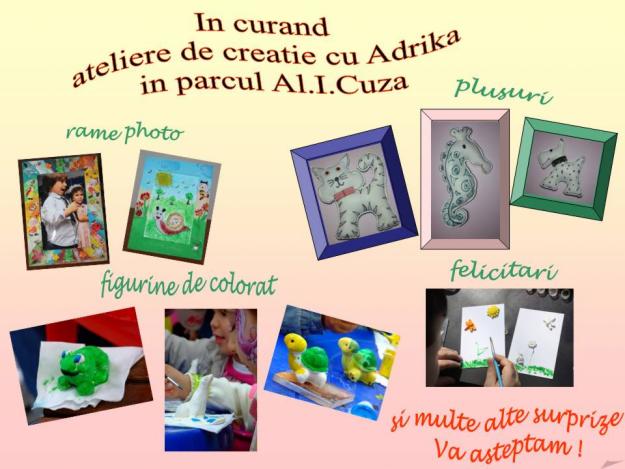 Ateliere de creatie in parcul Al.I.Cuza cu Adrika Design, intr.Liviu Rebreanu, zona platan - Pret | Preturi Ateliere de creatie in parcul Al.I.Cuza cu Adrika Design, intr.Liviu Rebreanu, zona platan