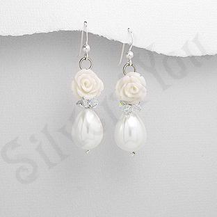 Silver4You.ro - Cercei argint trandafir alb perla alba - Pret | Preturi Silver4You.ro - Cercei argint trandafir alb perla alba