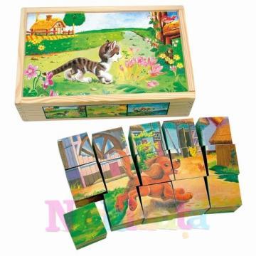 Puzzle cuburi de lemn - animale domestic - Pret | Preturi Puzzle cuburi de lemn - animale domestic