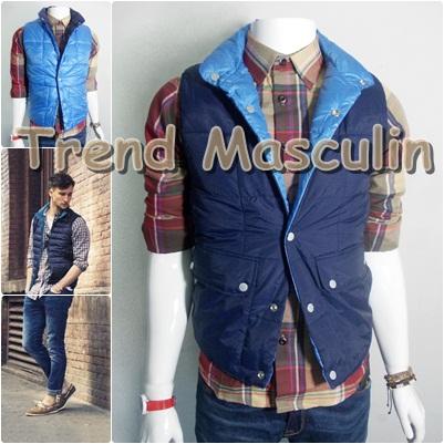 Vesta Barbati Puffer Casual Albastra 2 Fete - Pret | Preturi Vesta Barbati Puffer Casual Albastra 2 Fete