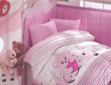 Set lenjerie de pat pentru bebelusi Altinbasak Ursulet roz - Pret | Preturi Set lenjerie de pat pentru bebelusi Altinbasak Ursulet roz