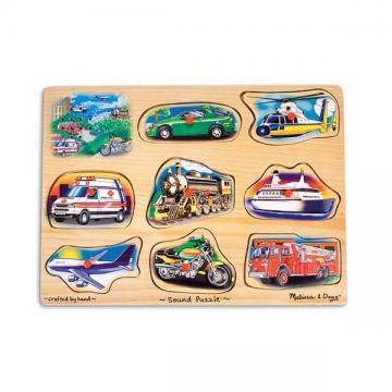 Melissa &amp; Doug - Puzzle de lemn cu sunete Vehicule natur - Pret | Preturi Melissa &amp; Doug - Puzzle de lemn cu sunete Vehicule natur