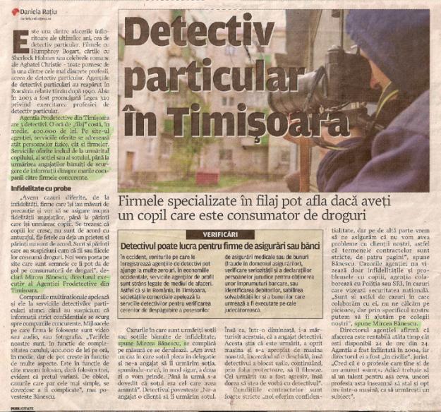 PRO DETECTIVE AGENCY Detectivi particulari Agentie Detectivi particulari Timisoara - Pret | Preturi PRO DETECTIVE AGENCY Detectivi particulari Agentie Detectivi particulari Timisoara