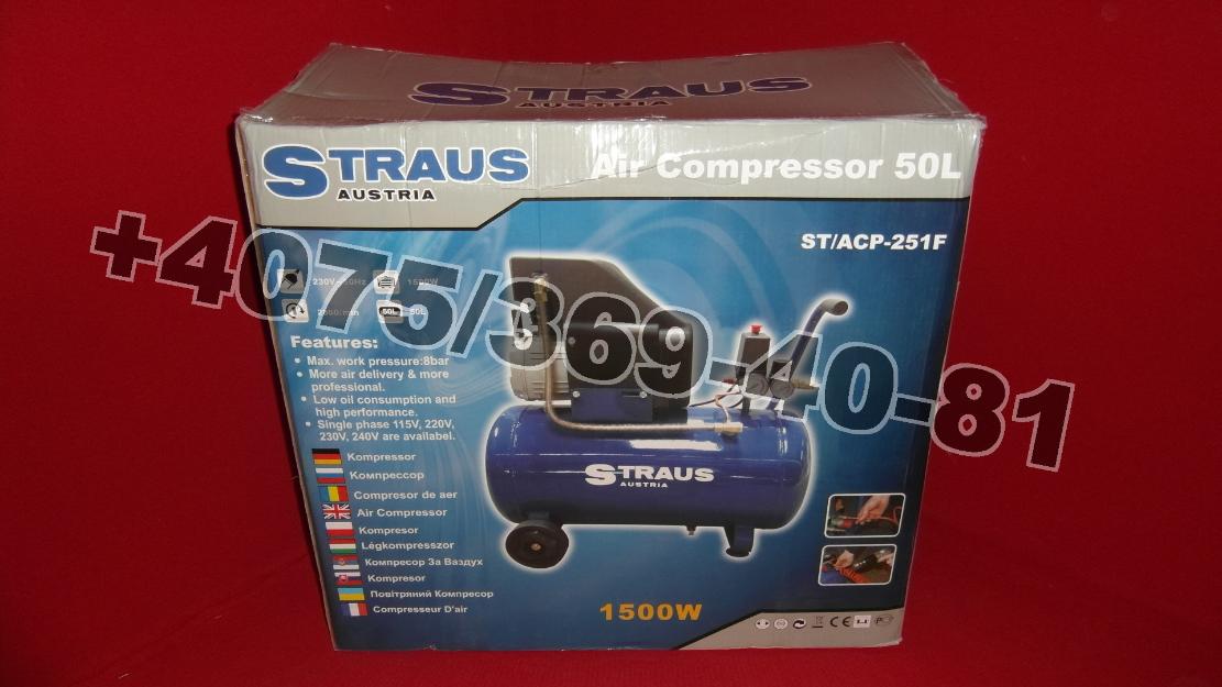 Straus 50L compresor de aer ulei 1500W 8BAR compresor NOU - Pret | Preturi Straus 50L compresor de aer ulei 1500W 8BAR compresor NOU