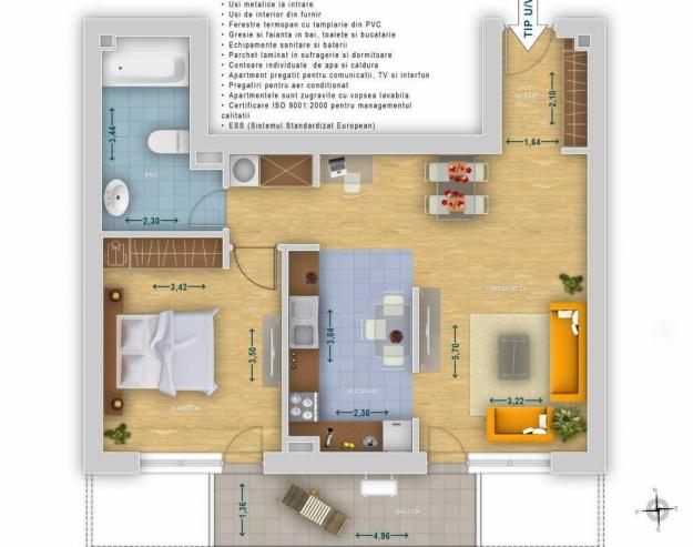 Apartament 2 camere, 65 mp utili. - Pret | Preturi Apartament 2 camere, 65 mp utili.
