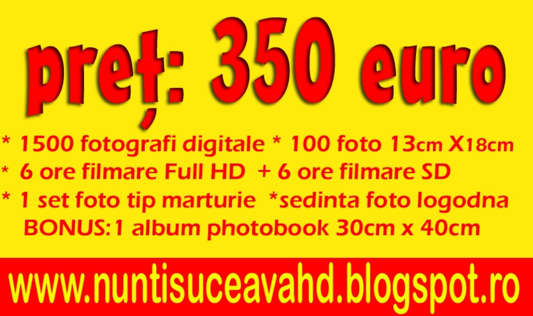 Nunti suceava, iasi,botosani,bacau full hd - 350 euro - Pret | Preturi Nunti suceava, iasi,botosani,bacau full hd - 350 euro