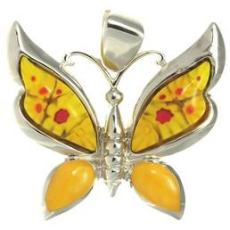 Pandantiv din argint Millefiori galben fluture - Pret | Preturi Pandantiv din argint Millefiori galben fluture