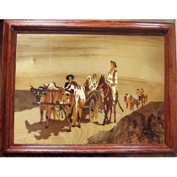 Tablou Car cu boi - intarsie lemn - Pret | Preturi Tablou Car cu boi - intarsie lemn