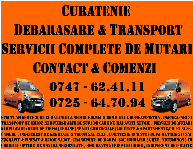 Debarasare curatenie transport mutari - Pret | Preturi Debarasare curatenie transport mutari